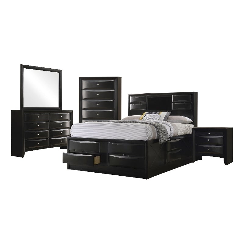 Contemporary Storage Bedroom Set Bow Front Drawers Platform Bed