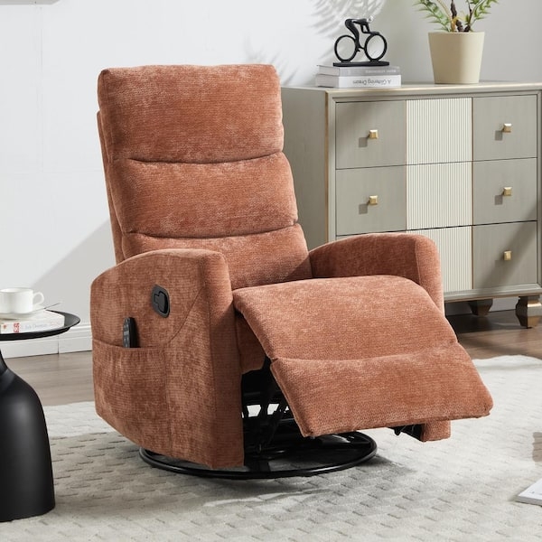 Contemporary Swivel Recliner with Channel Tufting & Side Pocket