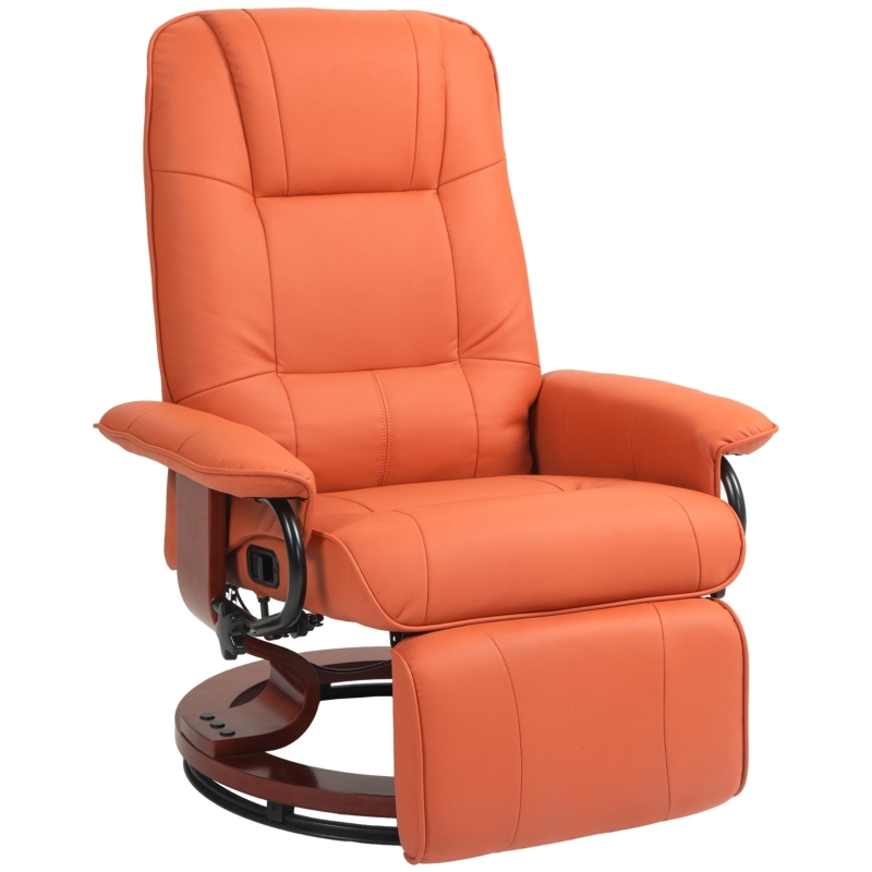 Contemporary Swivel Recliner with Circular Wood Base and Footrest