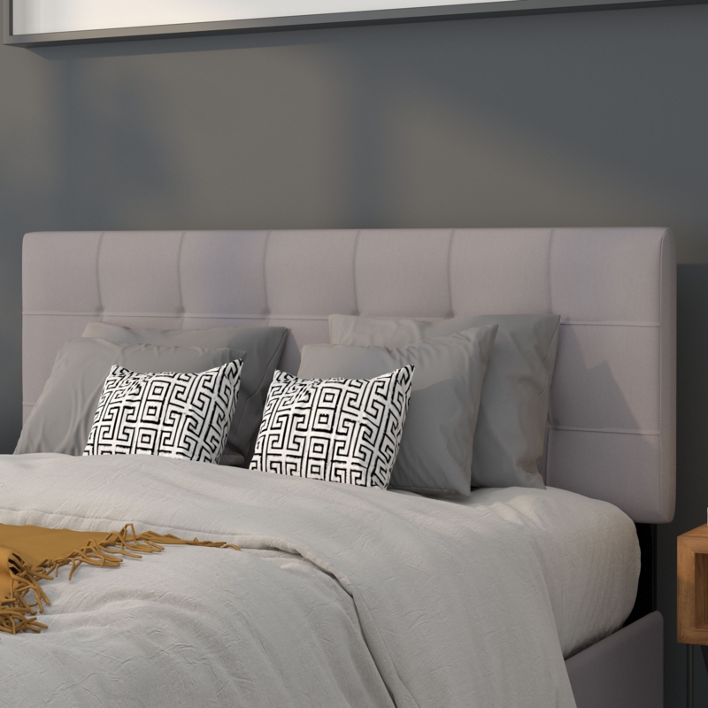 Contemporary Upholstered Headboard with Panel Stitched Design in Light Gray