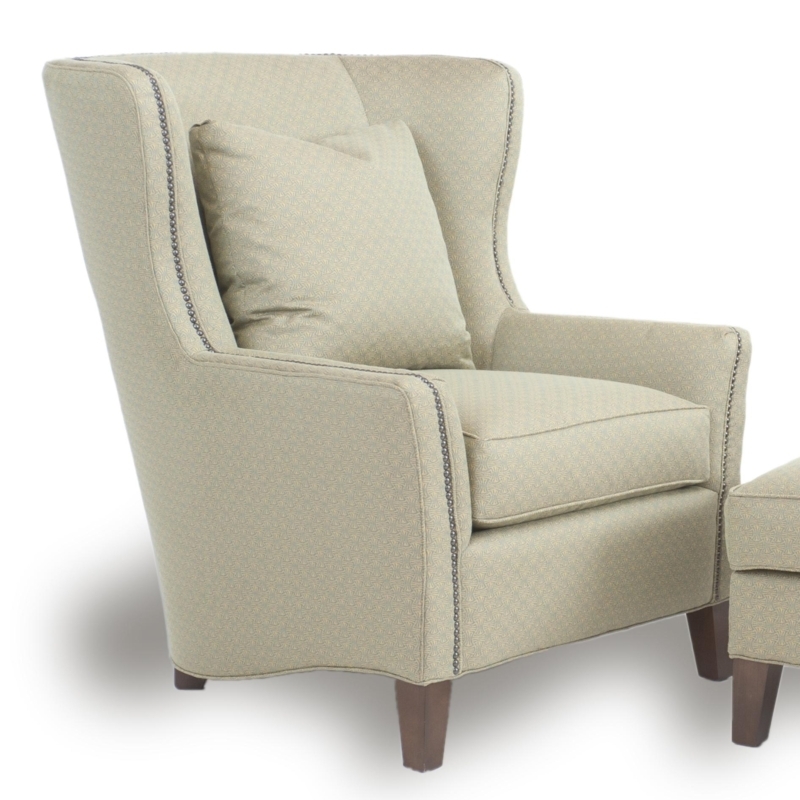 Contemporary Wingback Chair Beige Fabric Track Arms Nailhead Trim