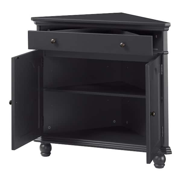 Corner Accent Cabinet Charcoal Black with Top Storage Drawer