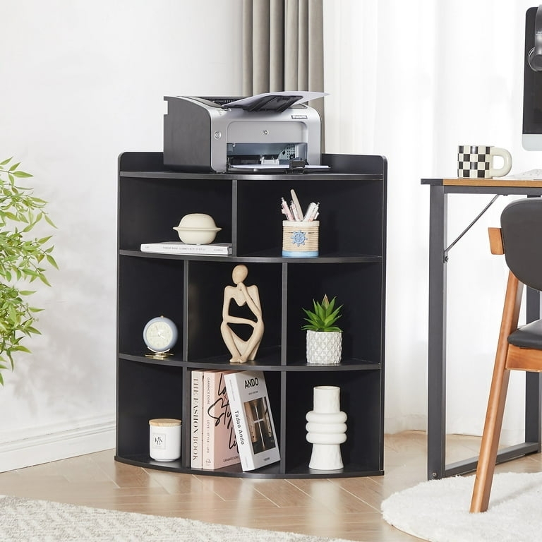 Corner Bookcase 4-Tier with 8 Cubbies and Curved Edge