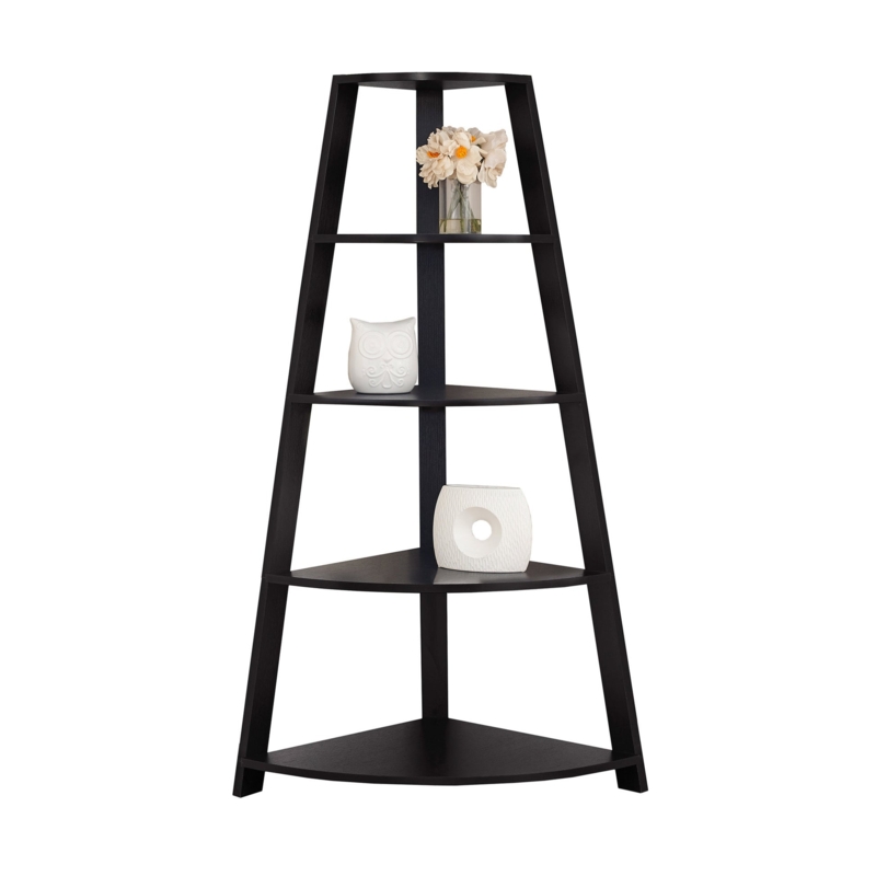 Corner Bookcase 5-Tier Ladder Style Graduated Shelves