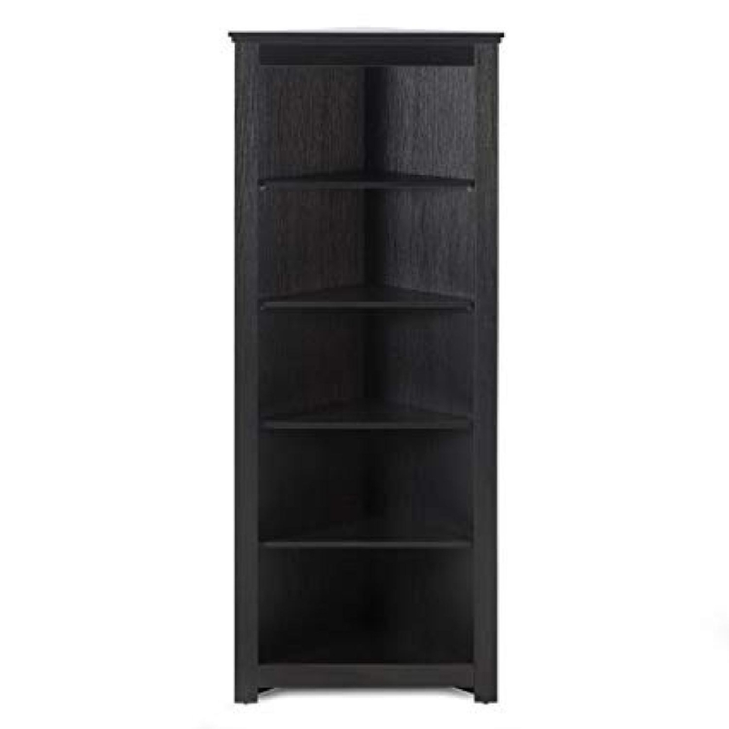 Corner Bookcase Black Wood Grain 5-Tier Triangular Fit