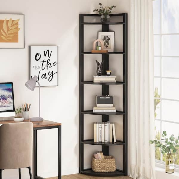 Corner Bookcase Ladder Style 5-Tier Black Metal Frame