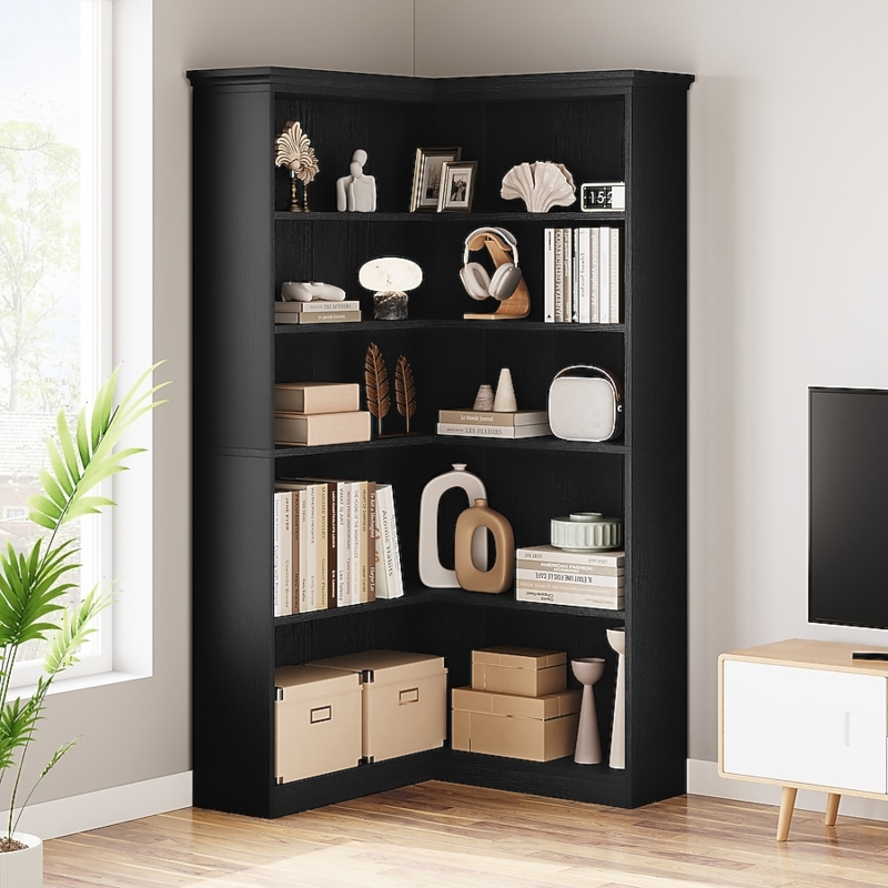 Corner Bookcase Modern Farmhouse Black L-Shaped Molding