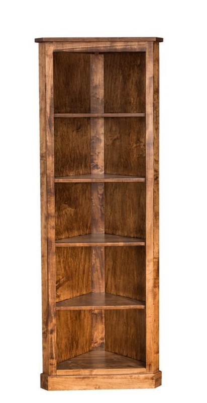Corner Bookcase Traditional Crown Molding Five-Tier Wood Grain