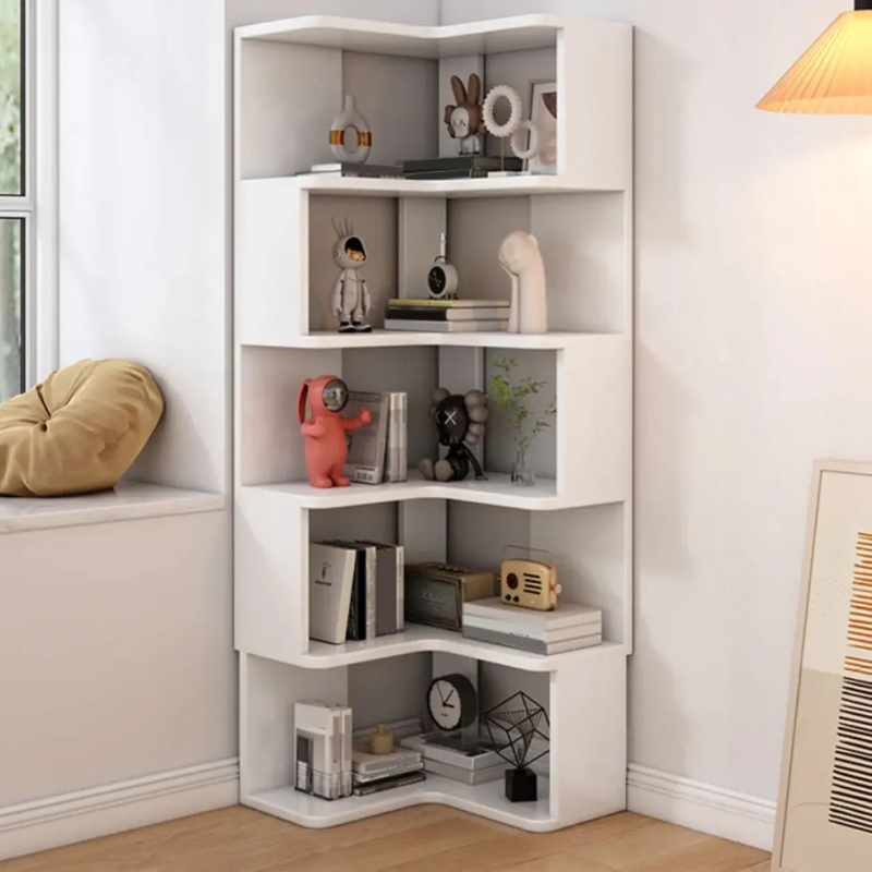 Corner Bookcase White Staggered L-Shaped Minimalist Design