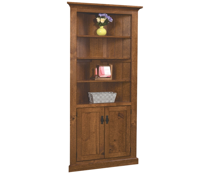 Corner Bookcase With Doors Traditional Crown Molding Wood Storage