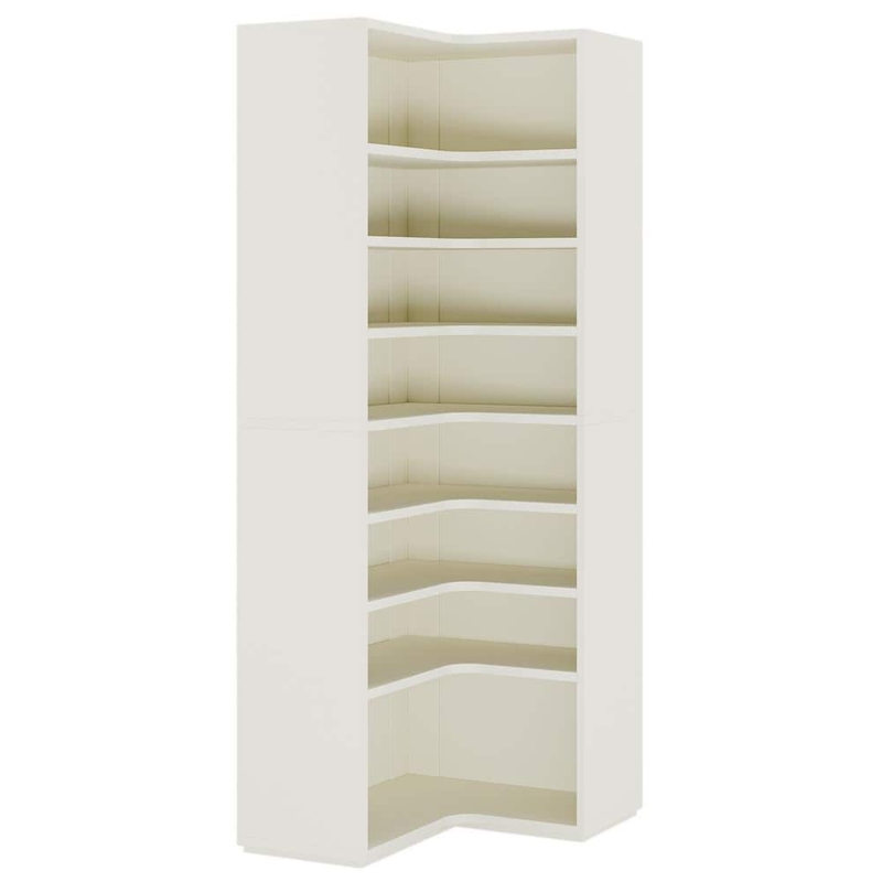 Corner Bookshelf 9-Tier L-Shaped White Matte Finish Tall