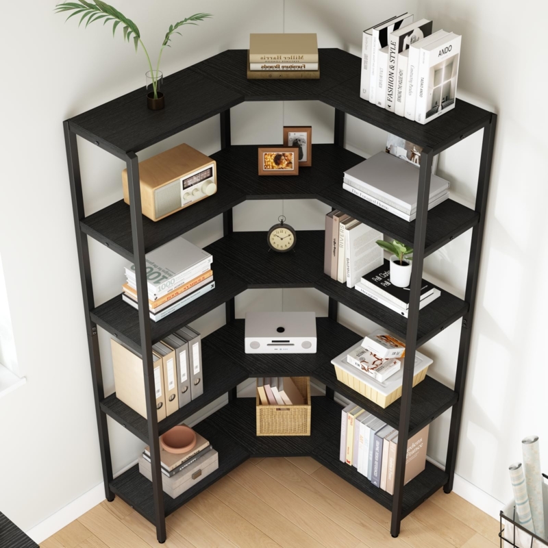 Corner Bookshelf Industrial Modern L-Shaped Wood Grain