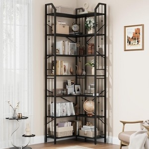 Corner Bookshelf L-Shaped 7-Tier with Beaded Frame
