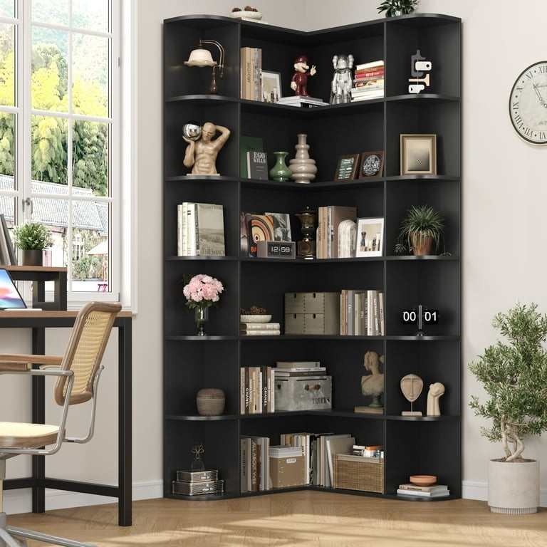 Corner Bookshelf Large L-Shaped 6-Tier Curved Edges
