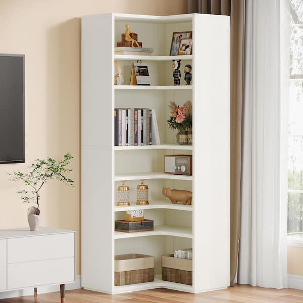 Corner Bookshelf Nine-Tier L-Shaped Wraparound White Display