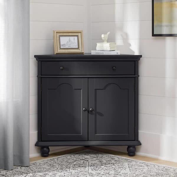 Corner Cabinet Charcoal Black Bun Feet Matte Traditional Storage