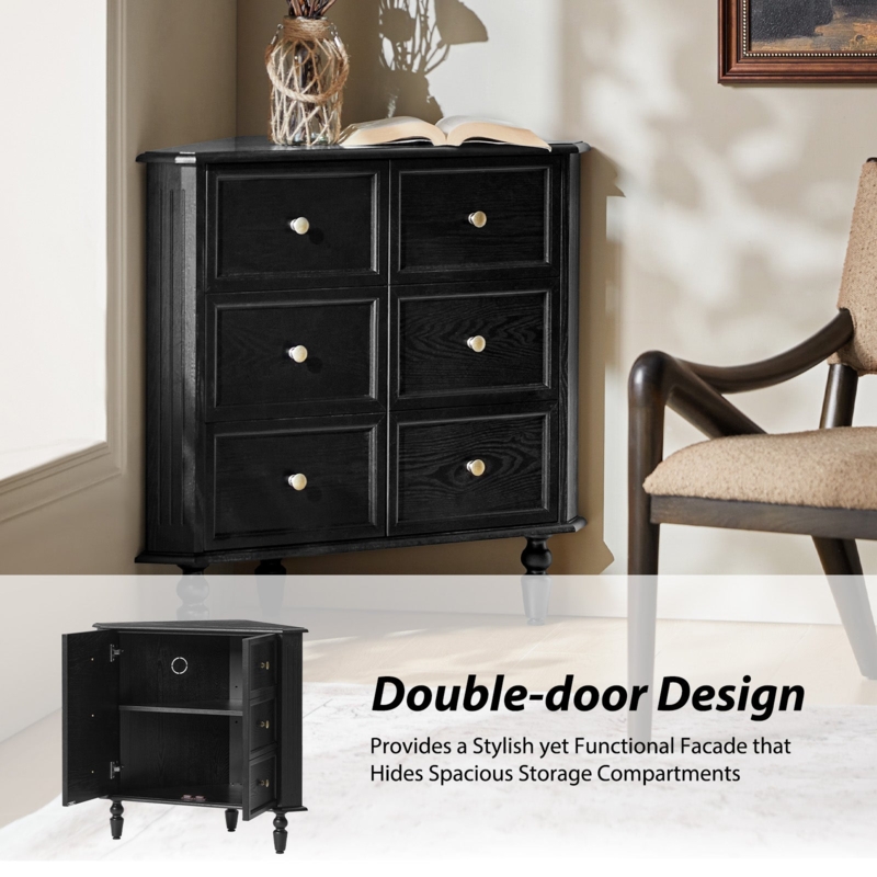 Corner Cabinet featuring Faux Drawer Facade and Gold Knobs
