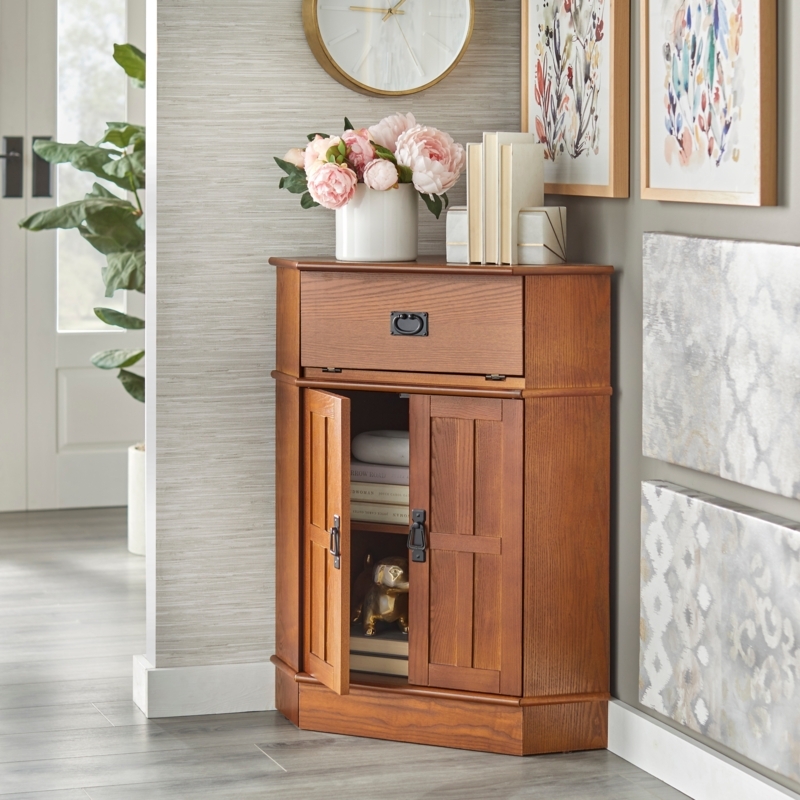Corner Cabinet Mission Style Slatted Panels & Drop Pulls