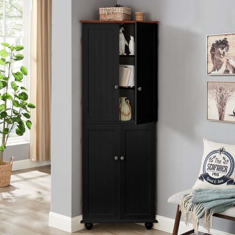 Corner Cupboard with Wood Toned Top and Four Doors