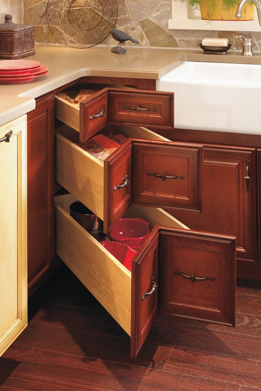 Corner Drawer Cabinet L-Shaped Drawers Traditional Wood Finish