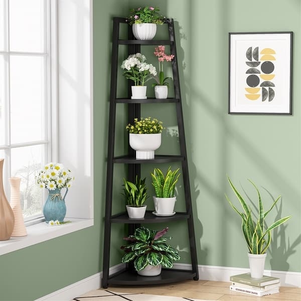 Corner Shelf 5-Tier Matte Black Tall Minimalist Design
