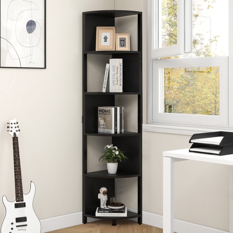 Corner Shelf Zigzag Design 6-Tier Black Finish