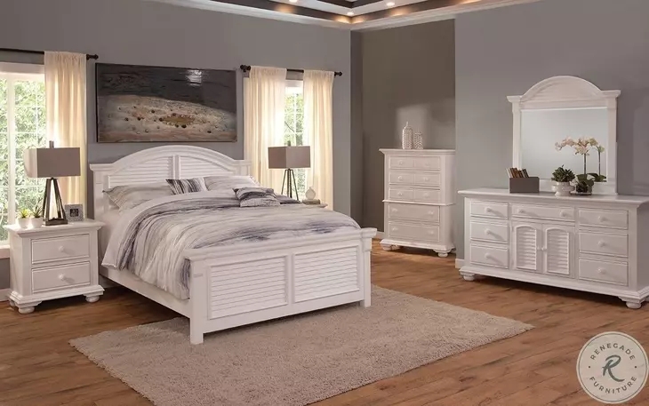 Cottage Style Panel Bed in Eggshell White with Louvered Panels