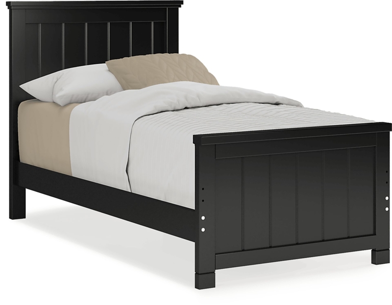 Cottage Style Twin Bed with Matte Black Vertical Slat Paneling