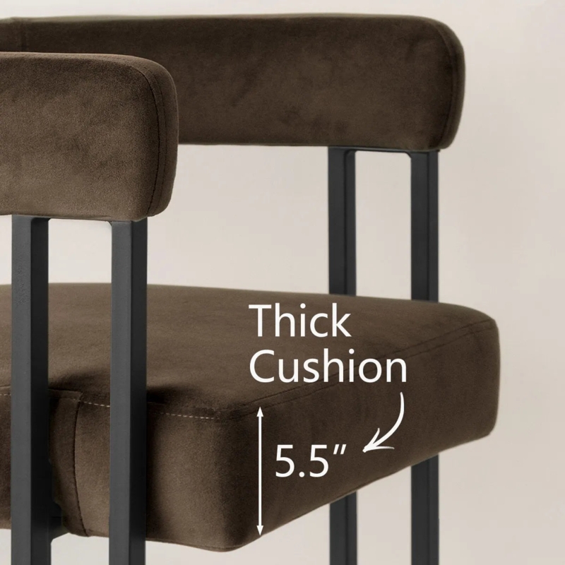 Counter Stool 5.5 Inch Thick Cushion Dark Olive Velvet Black Frame