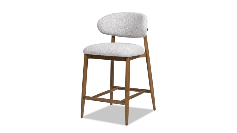 Counter Stool Boucle Texture Curved Back Tapered Legs Mid Century