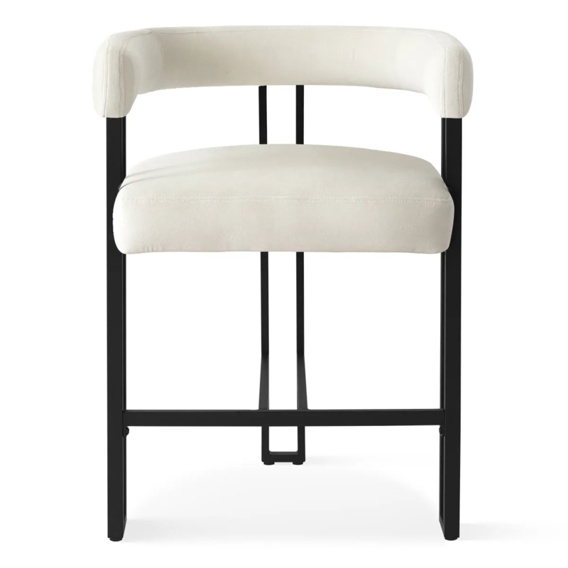 Counter Stool Slim Black Frame Off-White Velvet Open Back Design