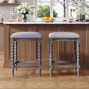 Counter Stool with Bobbin Legs and Gray Washed Finish, Backless Design