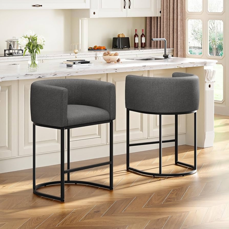 Counter Stool with Charcoal Barrel Back and Modern Black Sled Base