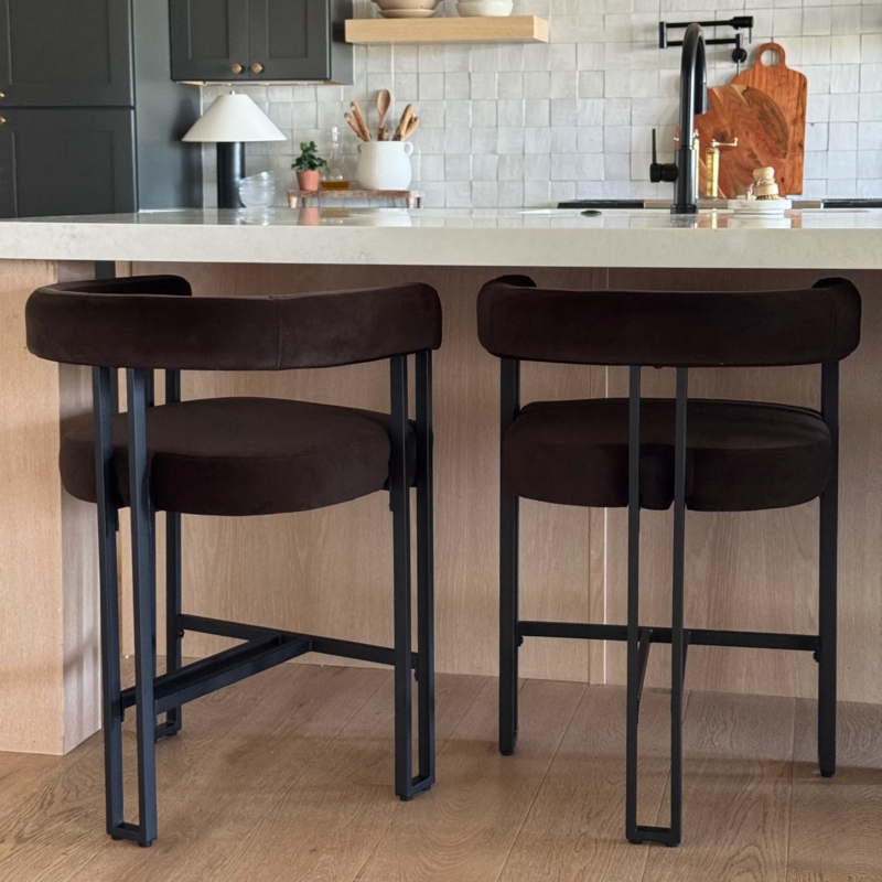 Counter Stool with Curved Wrap Backrest and Slim Black Metal Frame
