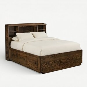 Craftsman Bookcase Bed: Warm Honey Oak with Footboard Storage