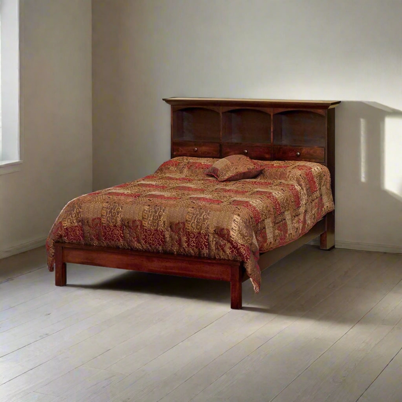 Craftsman Wood Bed with Bookcase Headboard