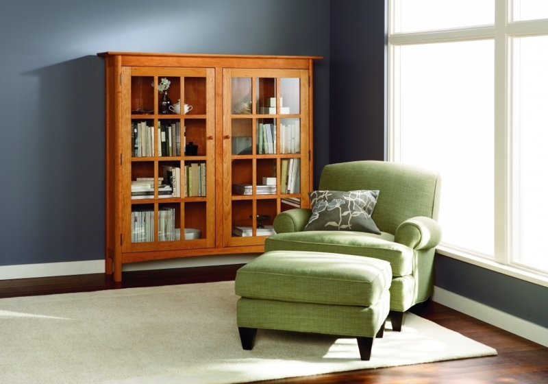 Craftsman Wood Bookcase with Multi-Pane Glass Doors