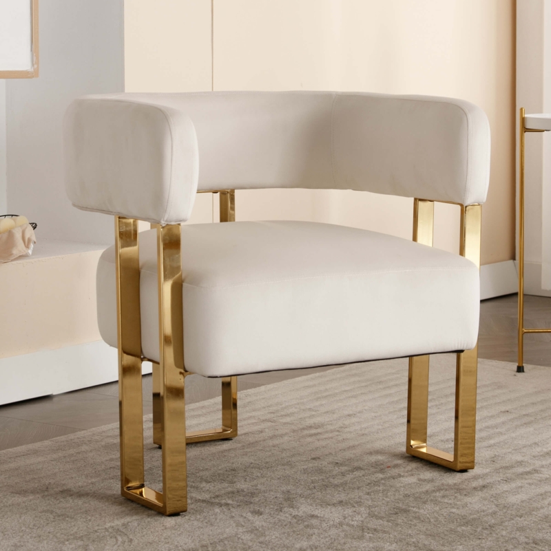 Cream Barrel Accent Chair with Architectural Square Tube Frame