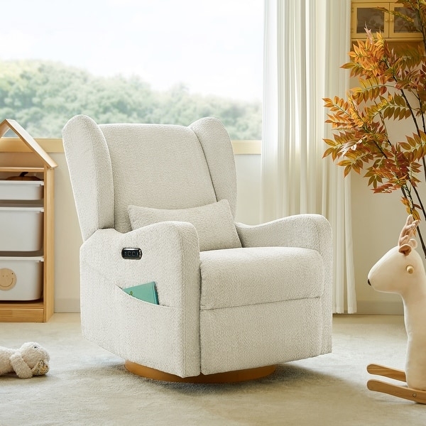 Cream Electric Nursery Glider Swivel Recliner with Side Storage Pocket