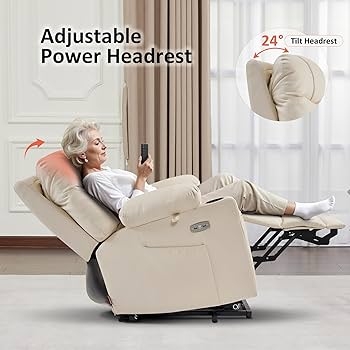 Cream Faux Leather Lift Chair with Adjustable Power Headrest