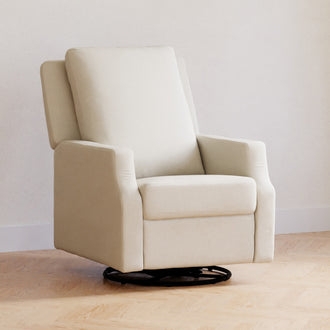 Cream Nursery Recliner with Padded Arms and Circular Swivel Base