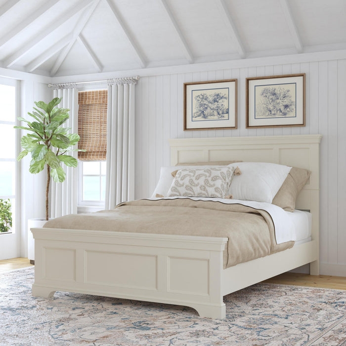 Cream Panel Queen Bed, Recessed Molding, Cottage Bedroom Inspiration