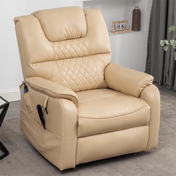 Cream Power Lift Recliner Diamond Quilted Leather Like Oversized