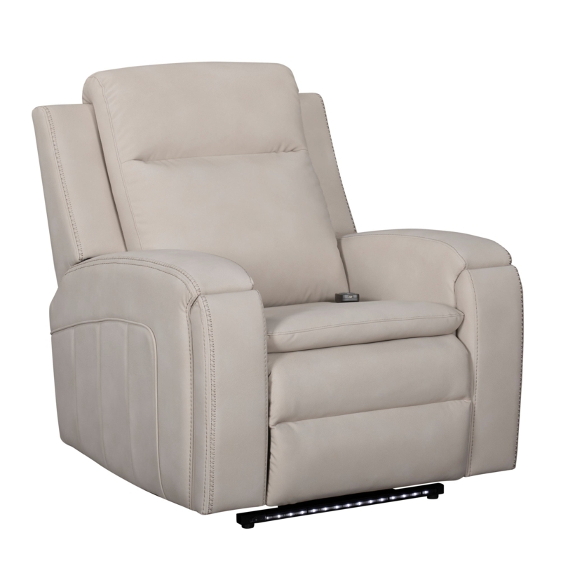 Cream Power Recliner with LED Base Lighting & Topstitching