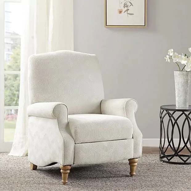 Cream Push-Back Recliner with Honeycomb Geometric Weave