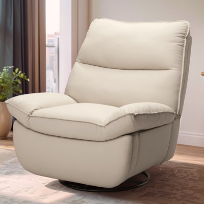Cream Swivel Glider Recliner with Tiered Backrest