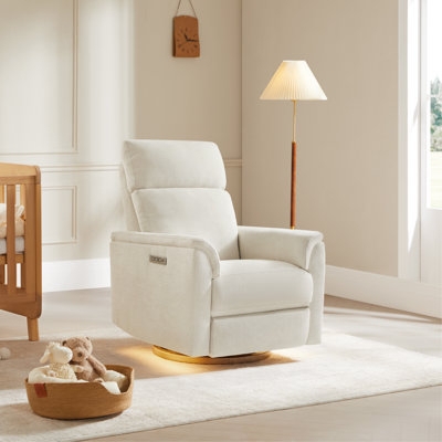 Cream Swivel Recliner with Integrated Nightlight Power Nursery Glider
