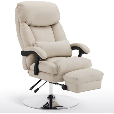 Cream Swivel Recliner with Polished Chrome Pedestal Base