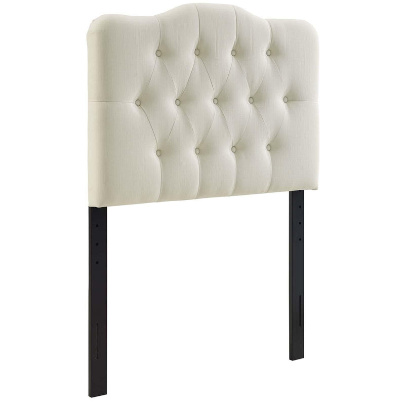 Cream Upholstered Headboard Scalloped Top Diamond Button Tufting