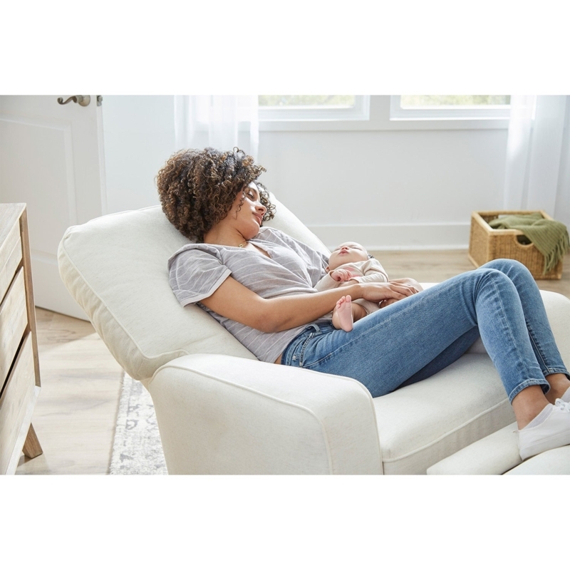 Cream Upholstered Nursery Recliner with Track Arms and Manual Recline